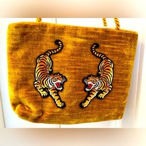 Golden Velvet Bag/Clutch with Double Tiger Appliqués. FABULOUS!! A+ condition!